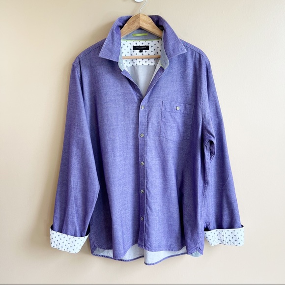 TED BAKER LONDON men’s purple dress shirt size XL flip cuff contrast 100% cotton - Picture 9 of 9